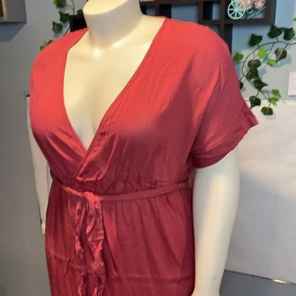 Cupshe Mauve Pink Surplice Ruched Maxi Draped‎ Wrap tie Waist Dress XL RefCPS062